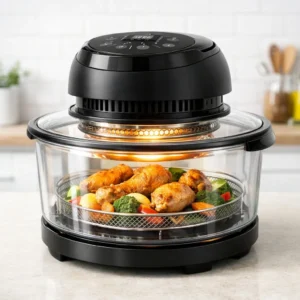 Аэрогриль с прозрачной стеклянной чашей на кухонном столе